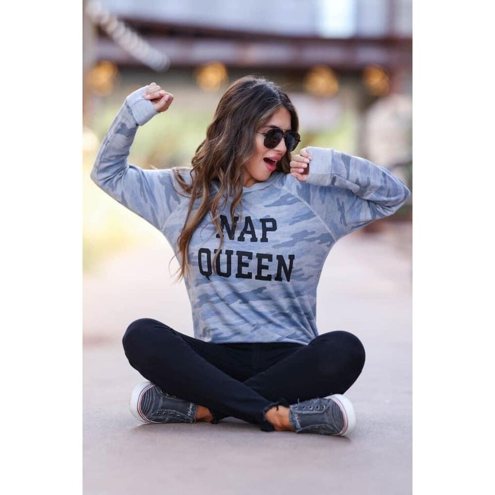 Small Nap Queen Sweater, Camo. Closet Candy